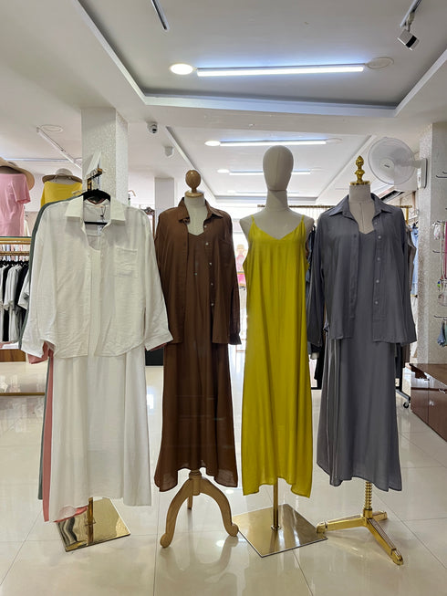 Summer Collar Down Oversize Shirt With Long Maxi Dress Sets